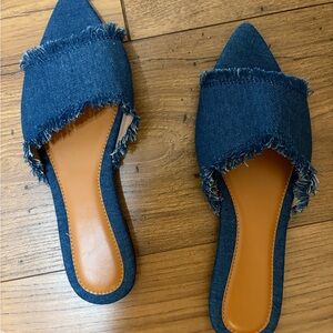 Blue Denim Frayed Mules